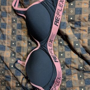 Black and Pink Racerback Logo Bra